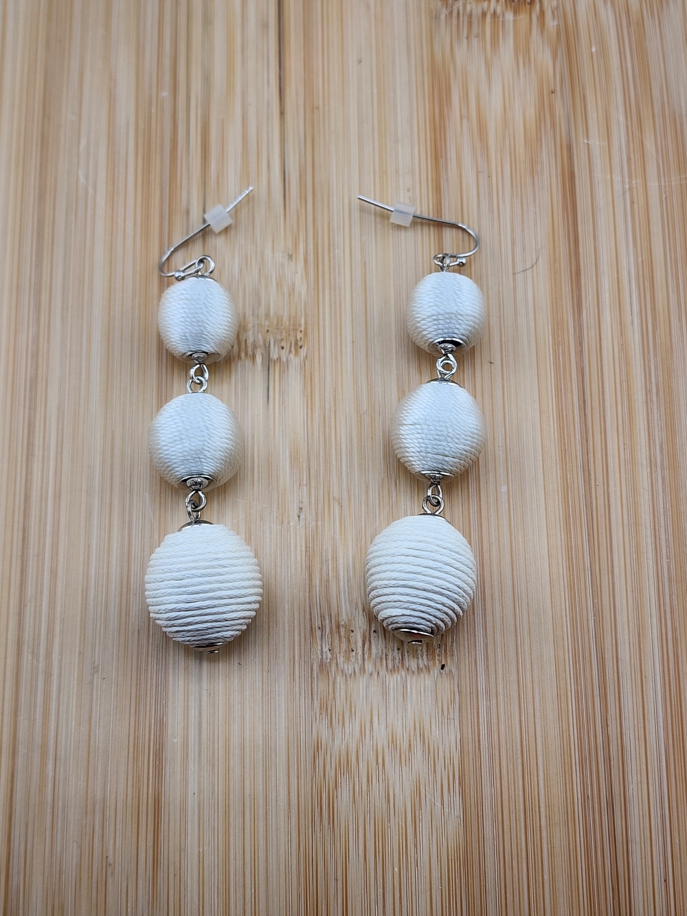 Classic White Triple-Bead Drop Earrings - Women Jewelry 0637